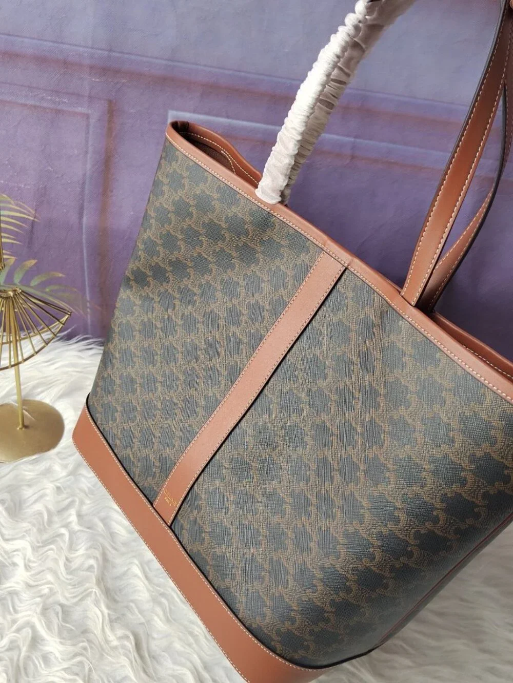 Triomphe Horizontal Tote Bag Brown Triomphe Canvas Calf Leather Trim Large